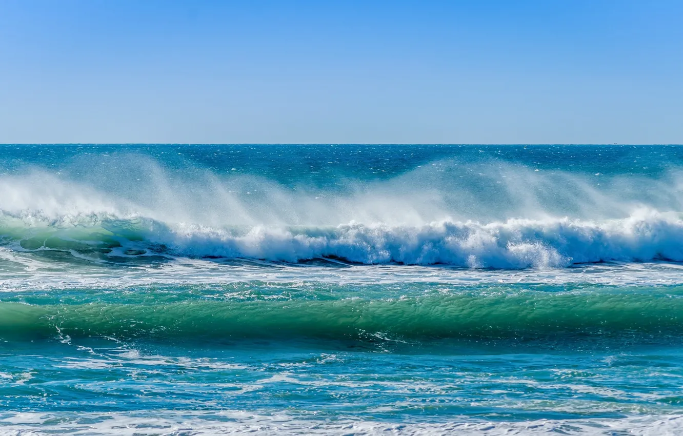 Photo wallpaper wave, squirt, the ocean, horizon