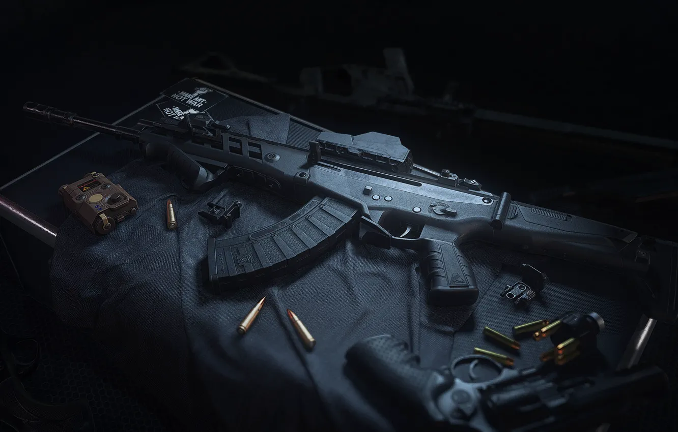 Photo wallpaper rendering, gun, weapons, gun, pistol, Kalashnikov, weapon, render
