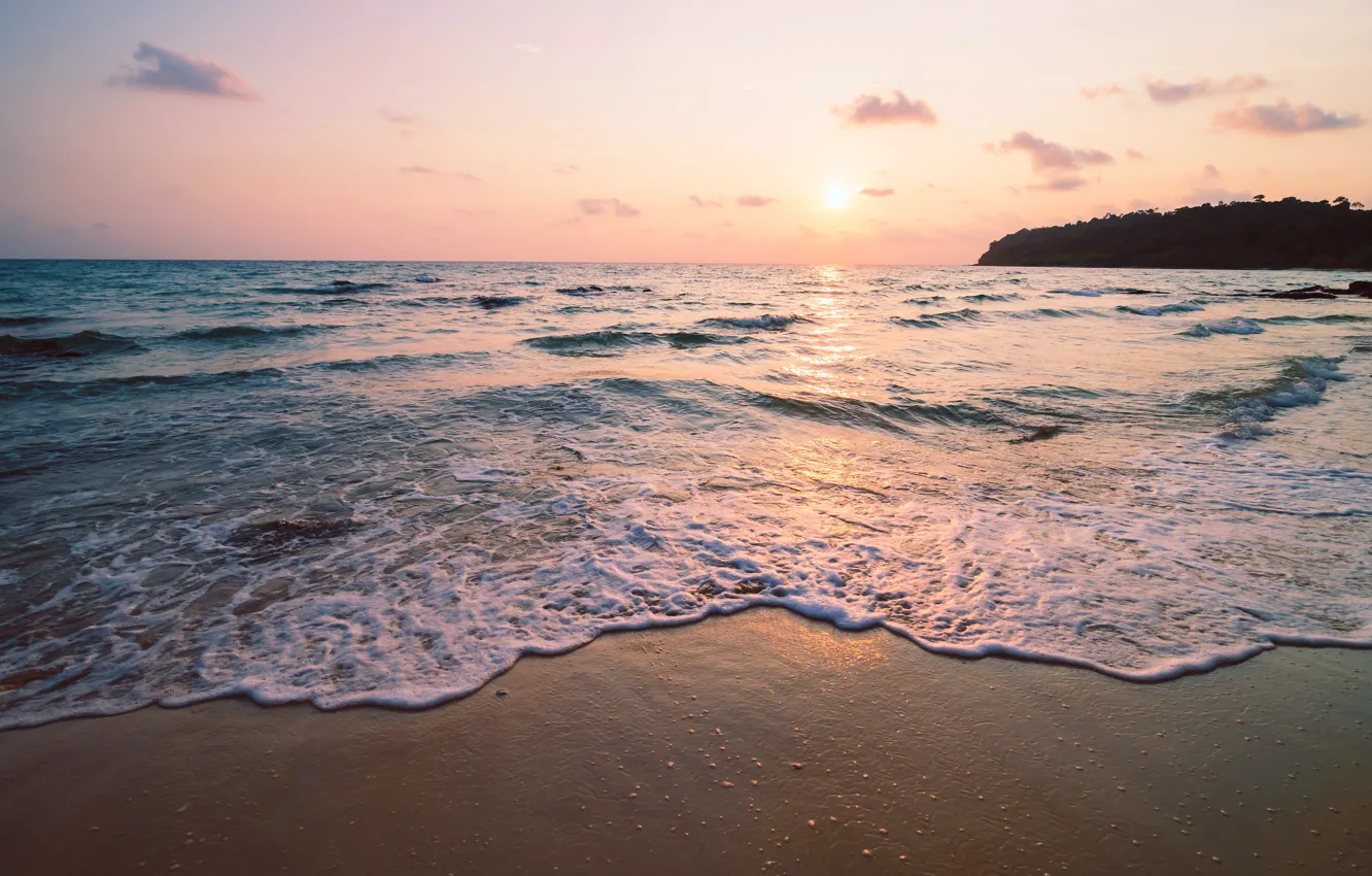 Photo wallpaper sand, sea, wave, beach, summer, the sky, sunset, summer