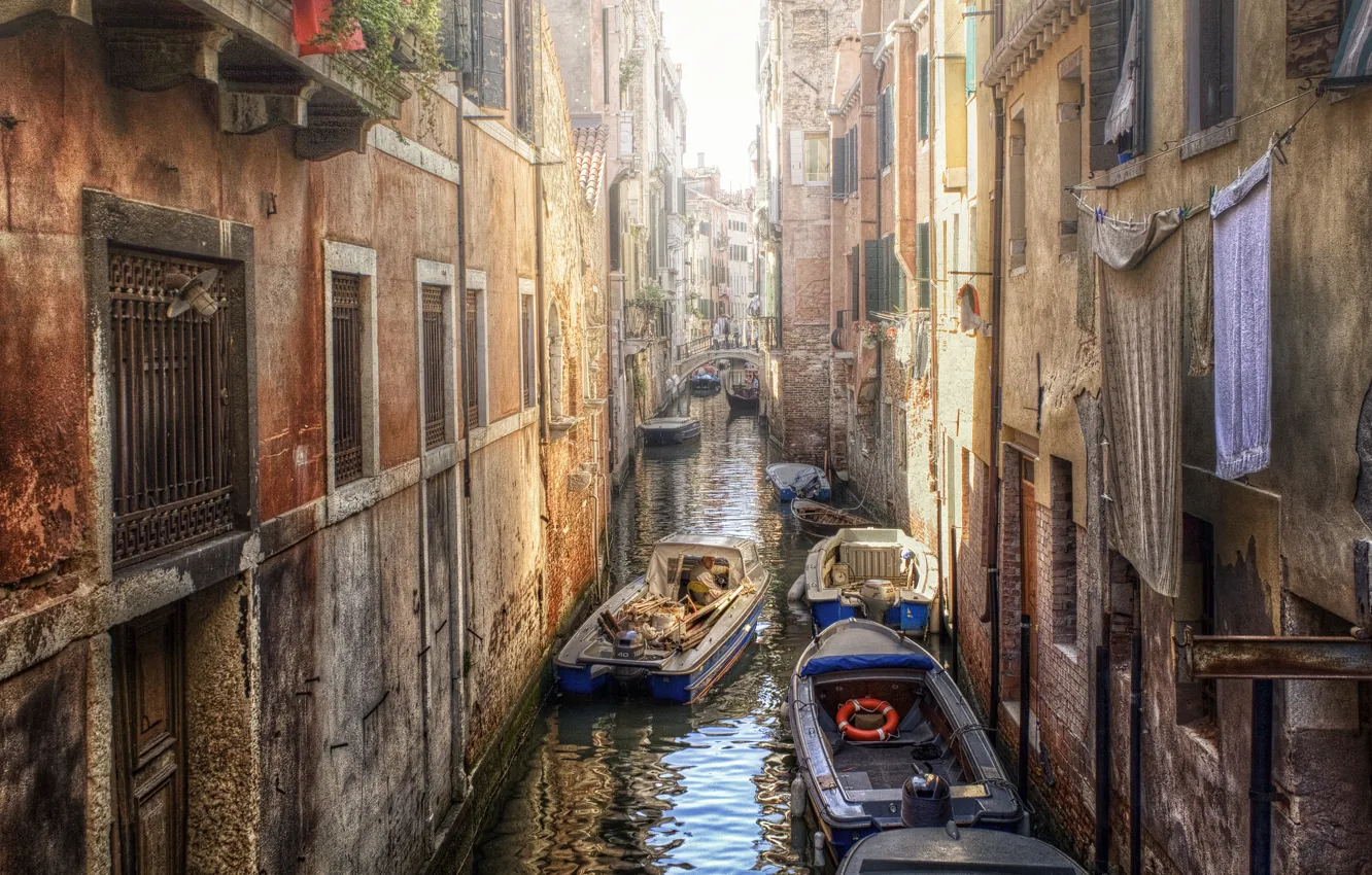 Photo wallpaper boat, home, Venice, channel