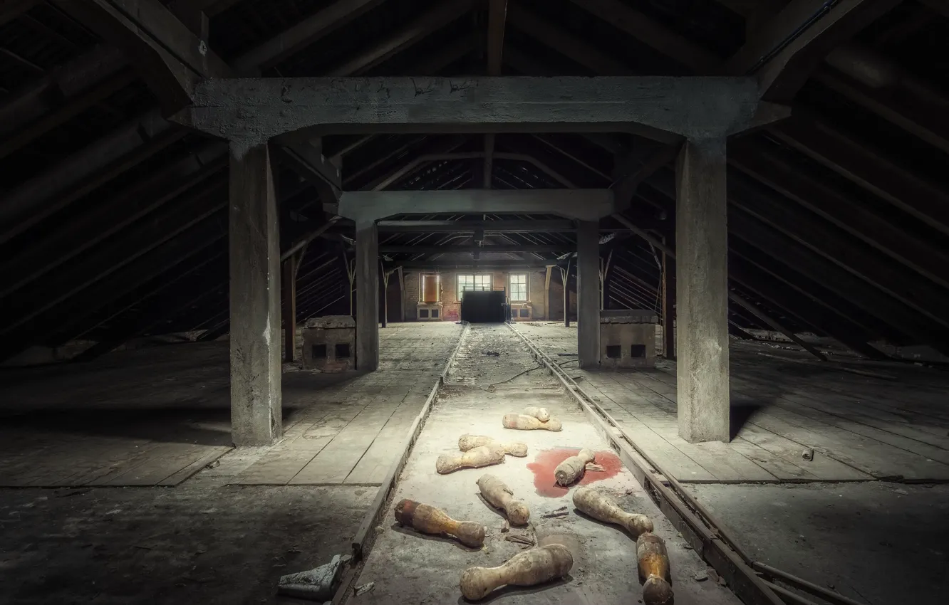 Photo wallpaper sport, attic, abandoned bowling
