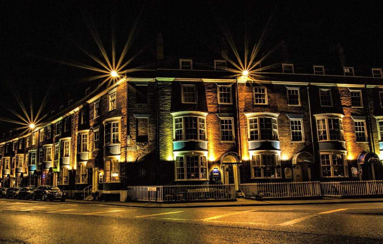 Photo wallpaper machine, night, lights, street, England, home, Weymouth