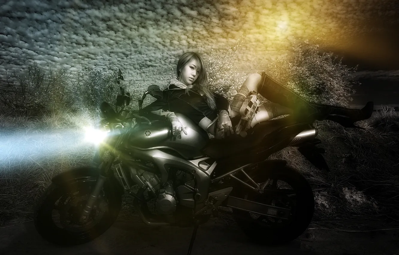 Photo wallpaper girl, motorcycle, Asian