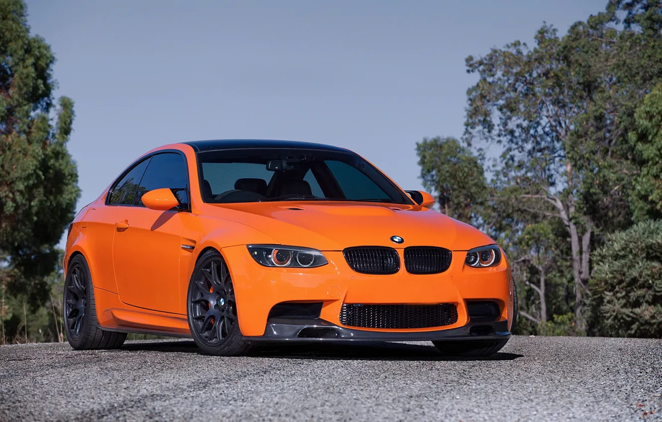 Photo wallpaper the sky, trees, orange, tuning, bmw, BMW, coupe, tuning