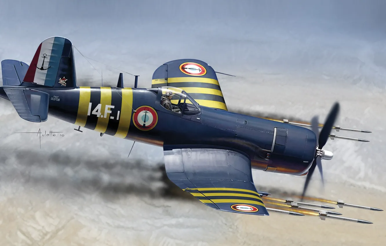 Photo wallpaper Missiles, Art, carrier-based fighter, Chance Vought, Painting, F4U-7