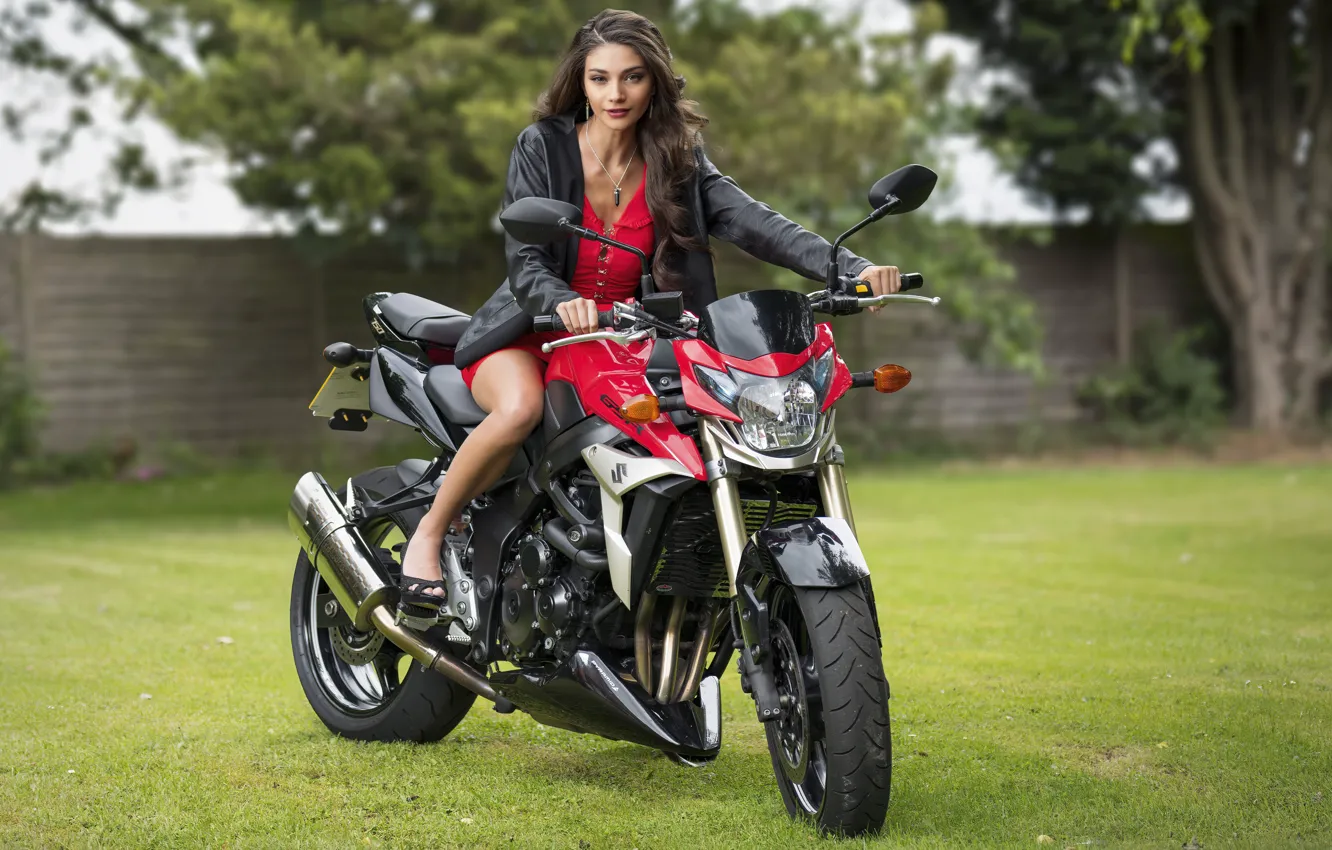 Photo wallpaper girl, background, motorcycle