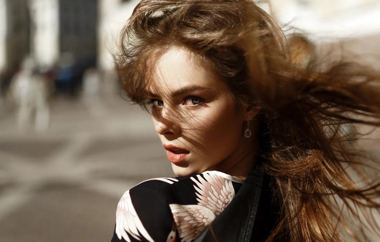 Photo wallpaper look, girl, the wind, hair, beautiful, Lisa, bokeh, Ivan Proskurin