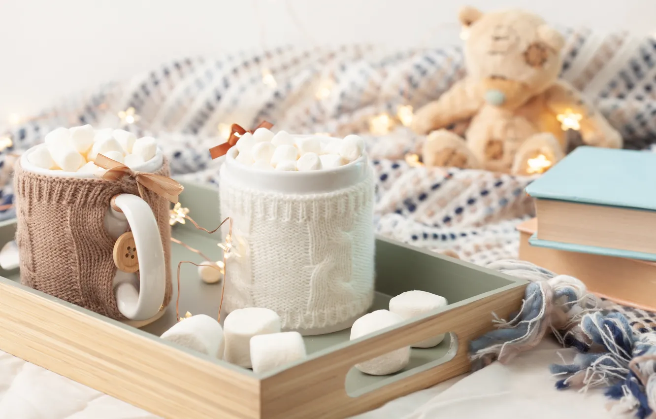 Photo wallpaper winter, mug, style, winter, cup, cocoa, teddy bear, cute