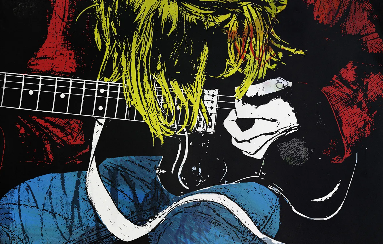 Photo wallpaper style, hair, guitar, art, guitarist, musician, Kurt Cobain