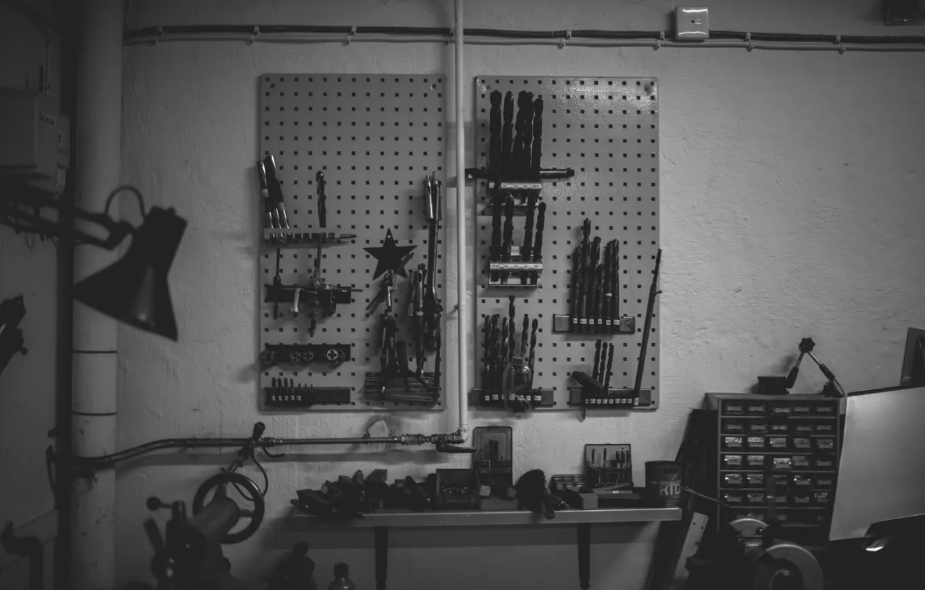 Photo wallpaper garage, workshop, workbench