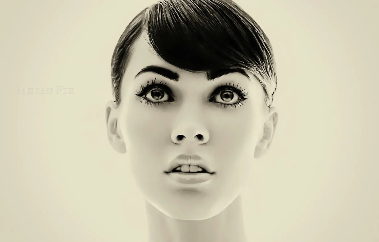 Photo wallpaper Megan Fox, actress, face, black and white