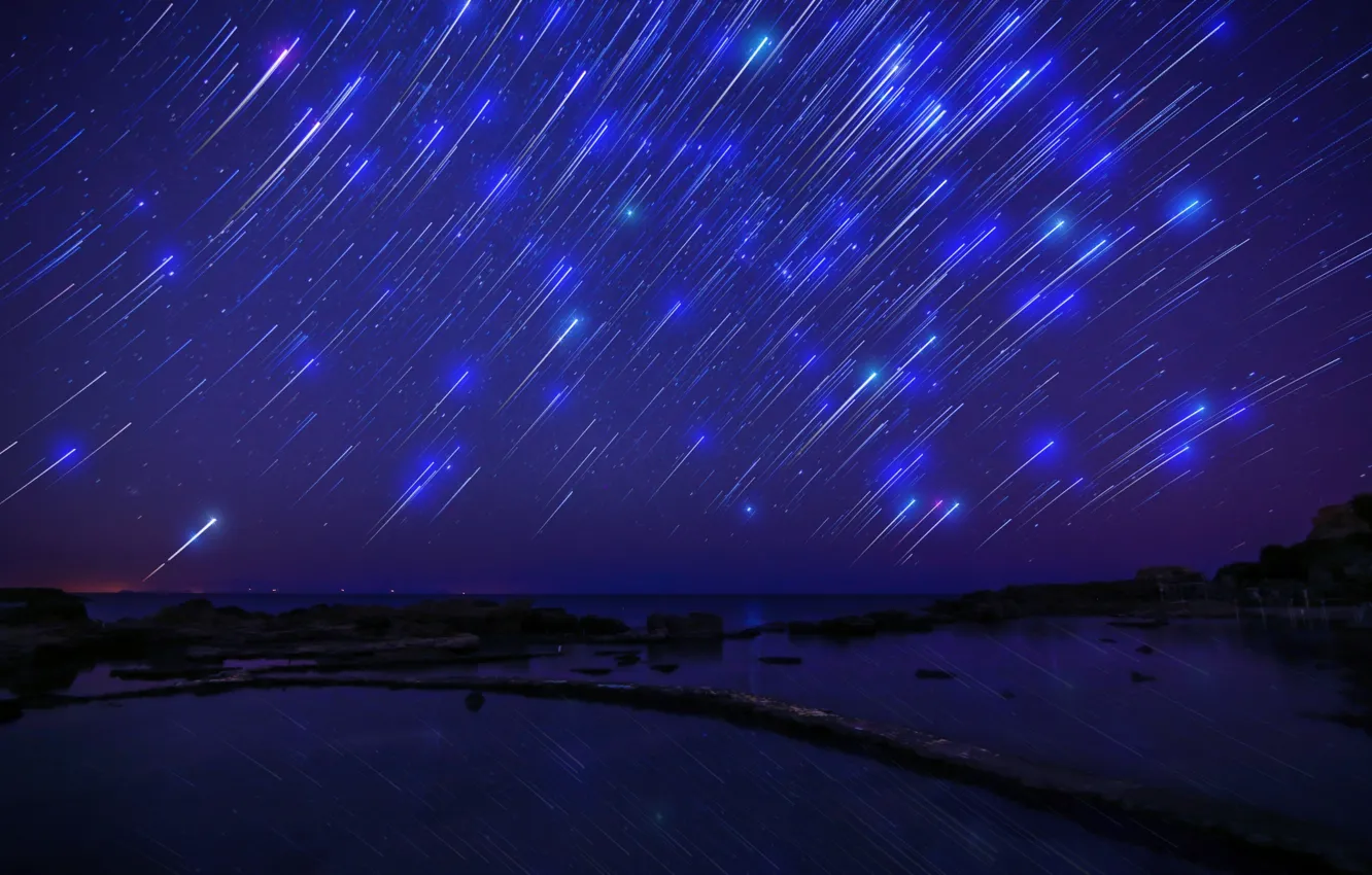 Photo wallpaper sea, the sky, stars, night, darkness, sky, sea, night