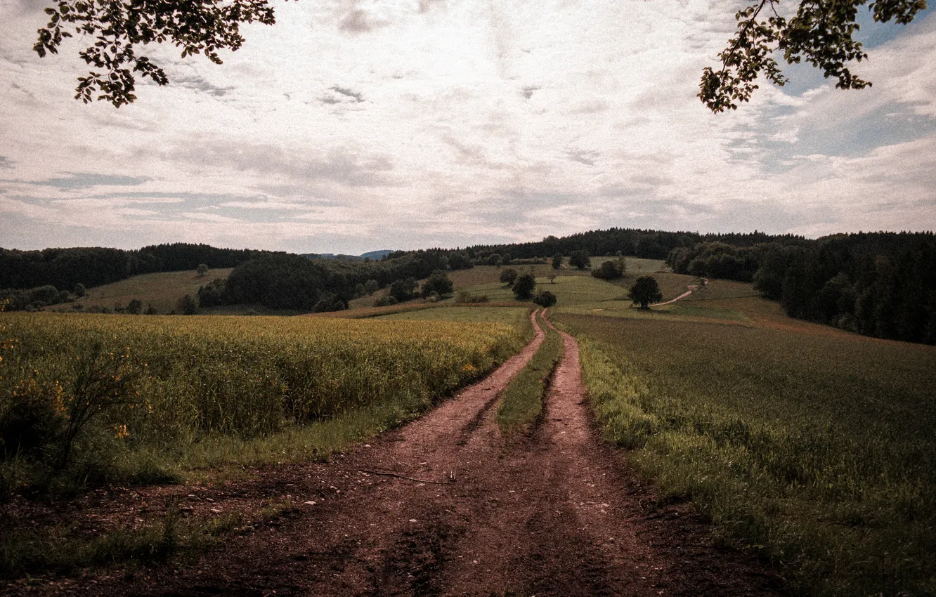 Photo wallpaper dirt, Earth, road, sky, Germany, fields, hills, path