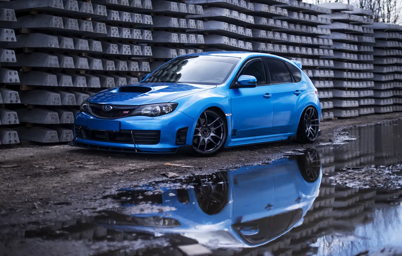 Photo wallpaper Subaru, Impreza, WRX, Blue, STI, Water, Reflection