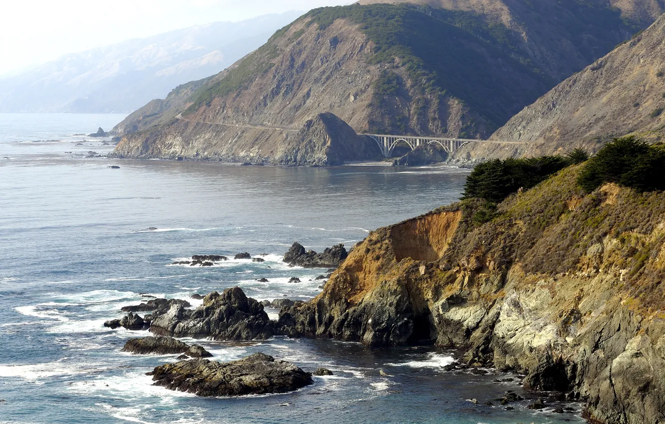 Photo wallpaper sea, wave, water, landscape, mountains, stones, photo, the ocean