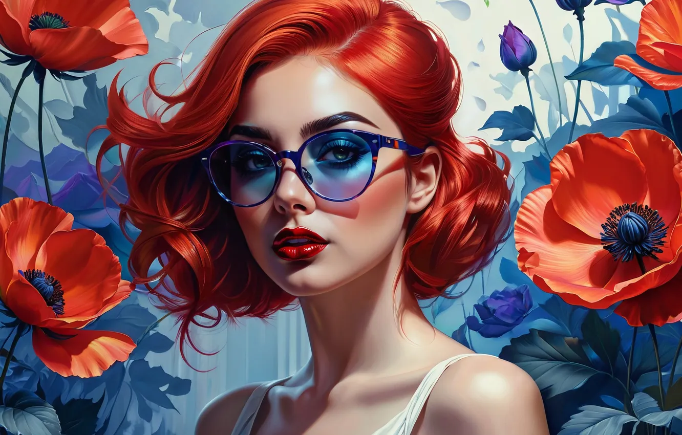 Photo wallpaper girl, flowers, Maki