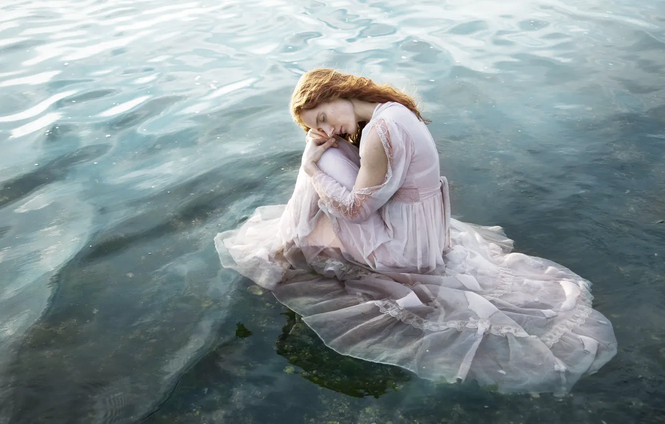 Photo wallpaper water, girl, mood, the situation, dress