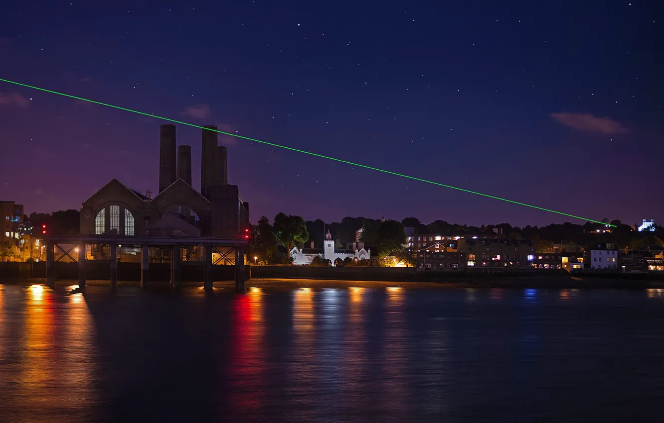 Photo wallpaper England, laser show, Greenwich, installation of "0-degrees"