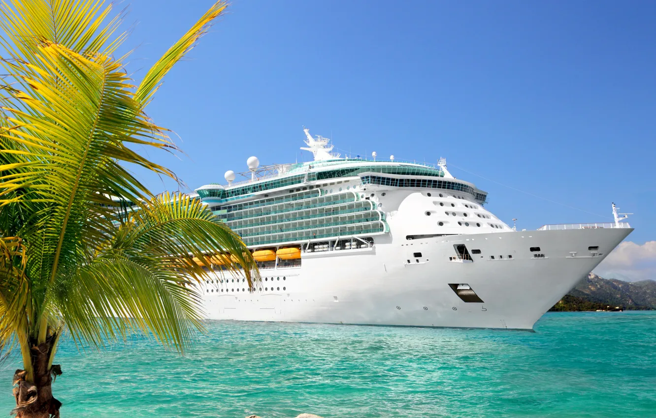 Photo wallpaper palm trees, photo, ship, cruise liner