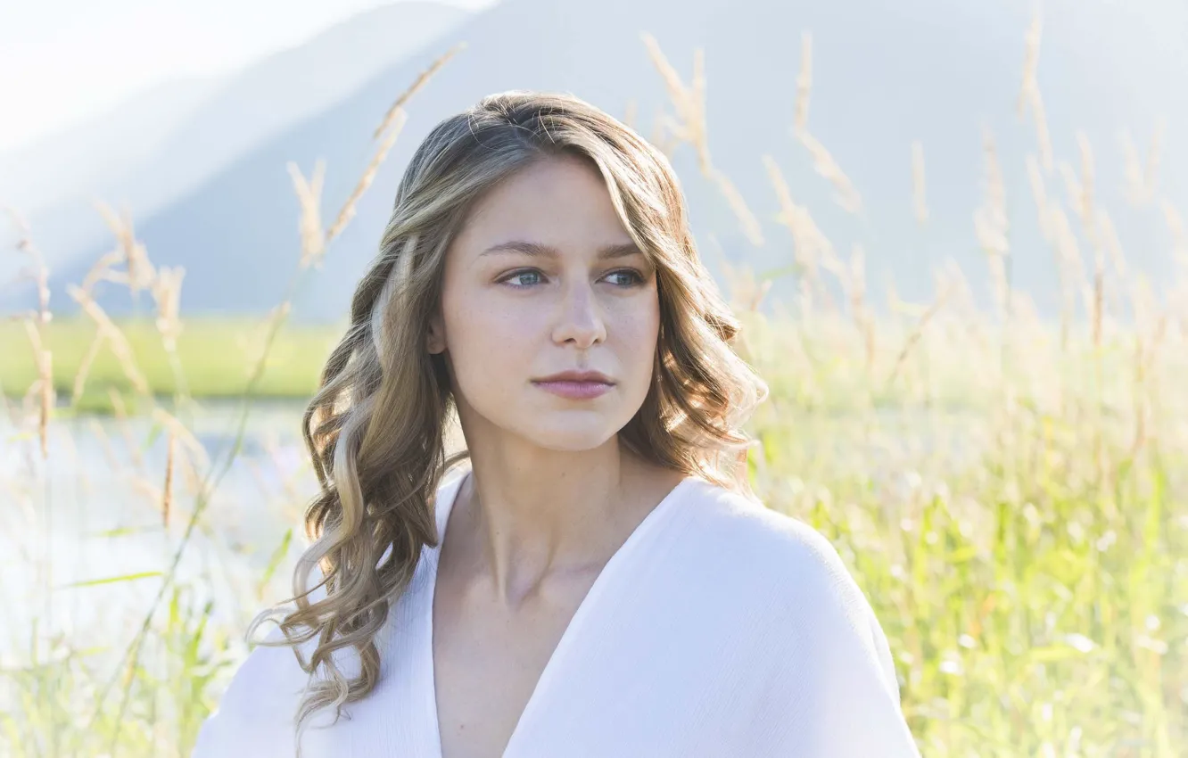 Photo wallpaper grass, girl, hair, actress, blonde, girl, grass, beautiful