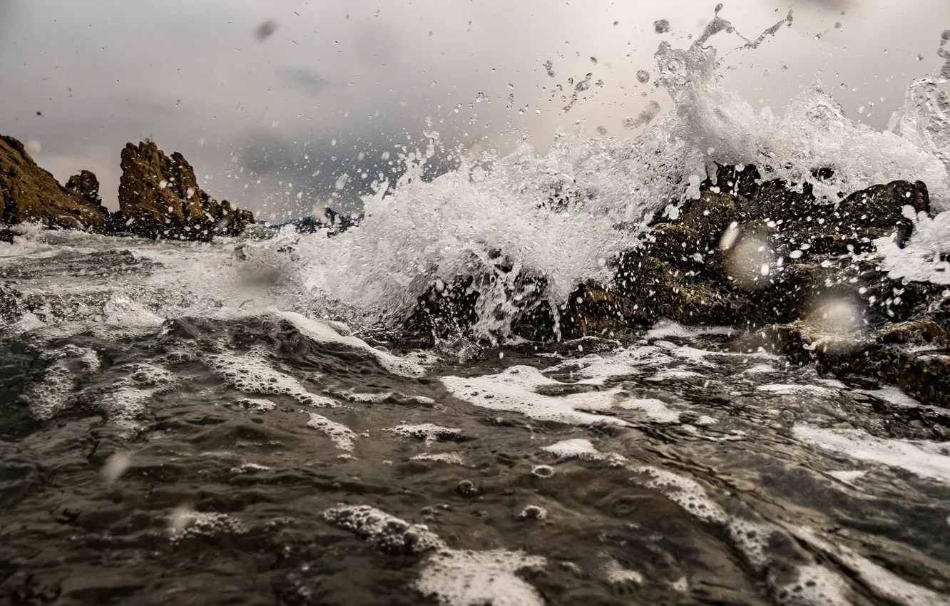 Photo wallpaper sea, rocks, brushi