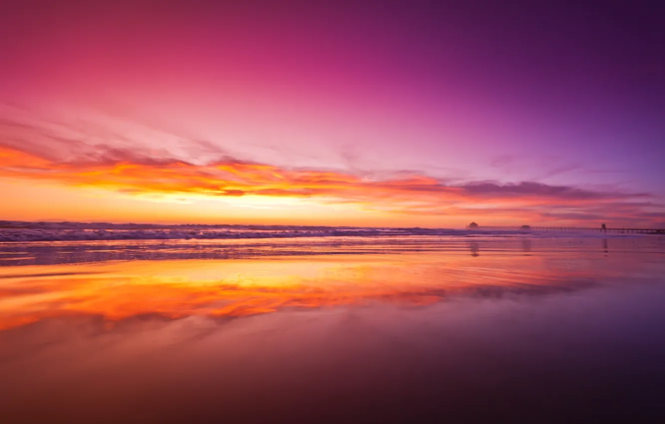 Photo wallpaper beach, the sky, the ocean, dawn, horizon