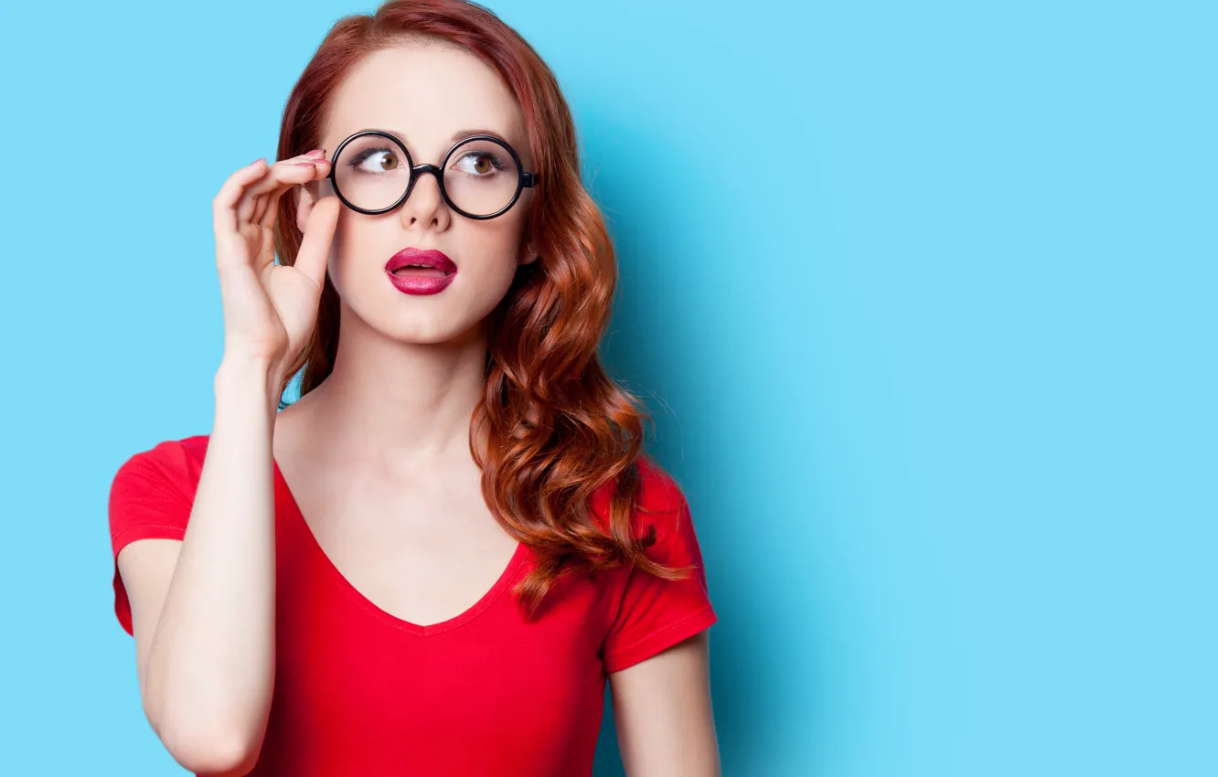 Photo wallpaper model, glasses, red dress