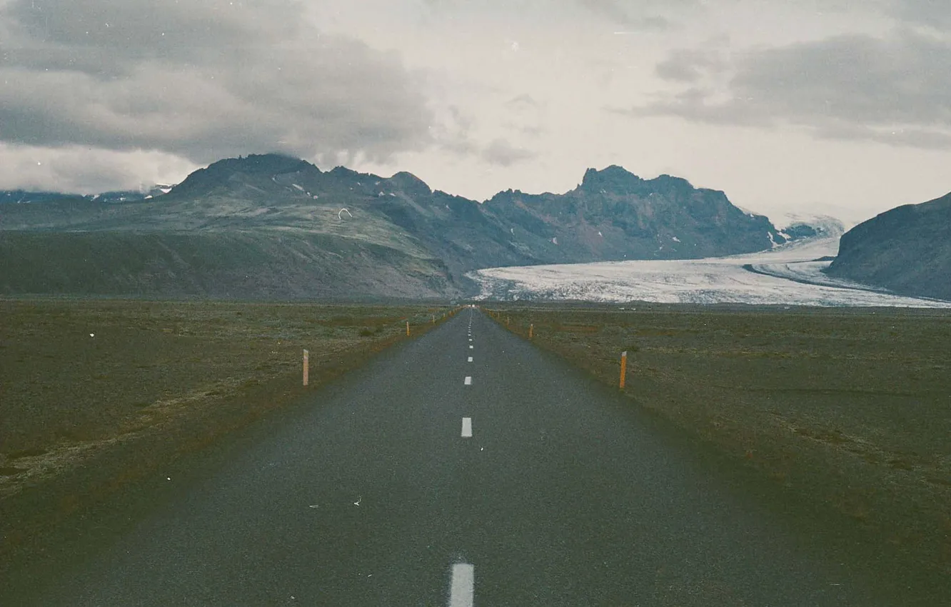 Photo wallpaper road, mountains, clouds, Iceland, glacier