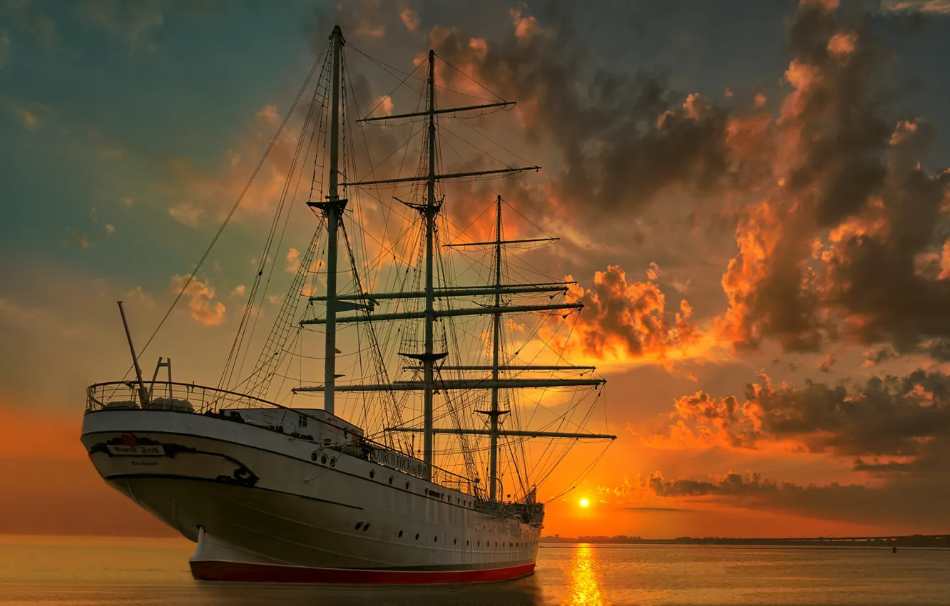 Photo wallpaper sunset, sailboat, Germany