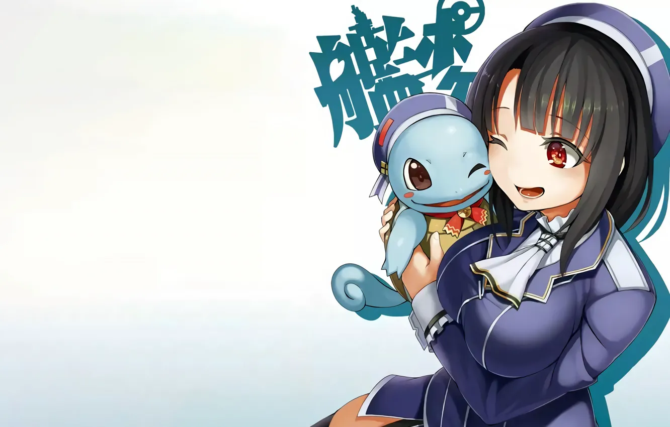 Photo wallpaper girl, long hair, anime, beautiful, red eyes, pretty, Pokemon, squirtle