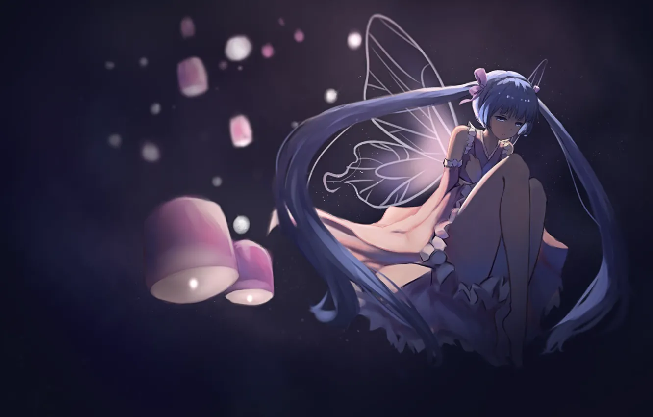 Photo wallpaper background, wings, art, lights, vocaloid, hatsune miku, barli