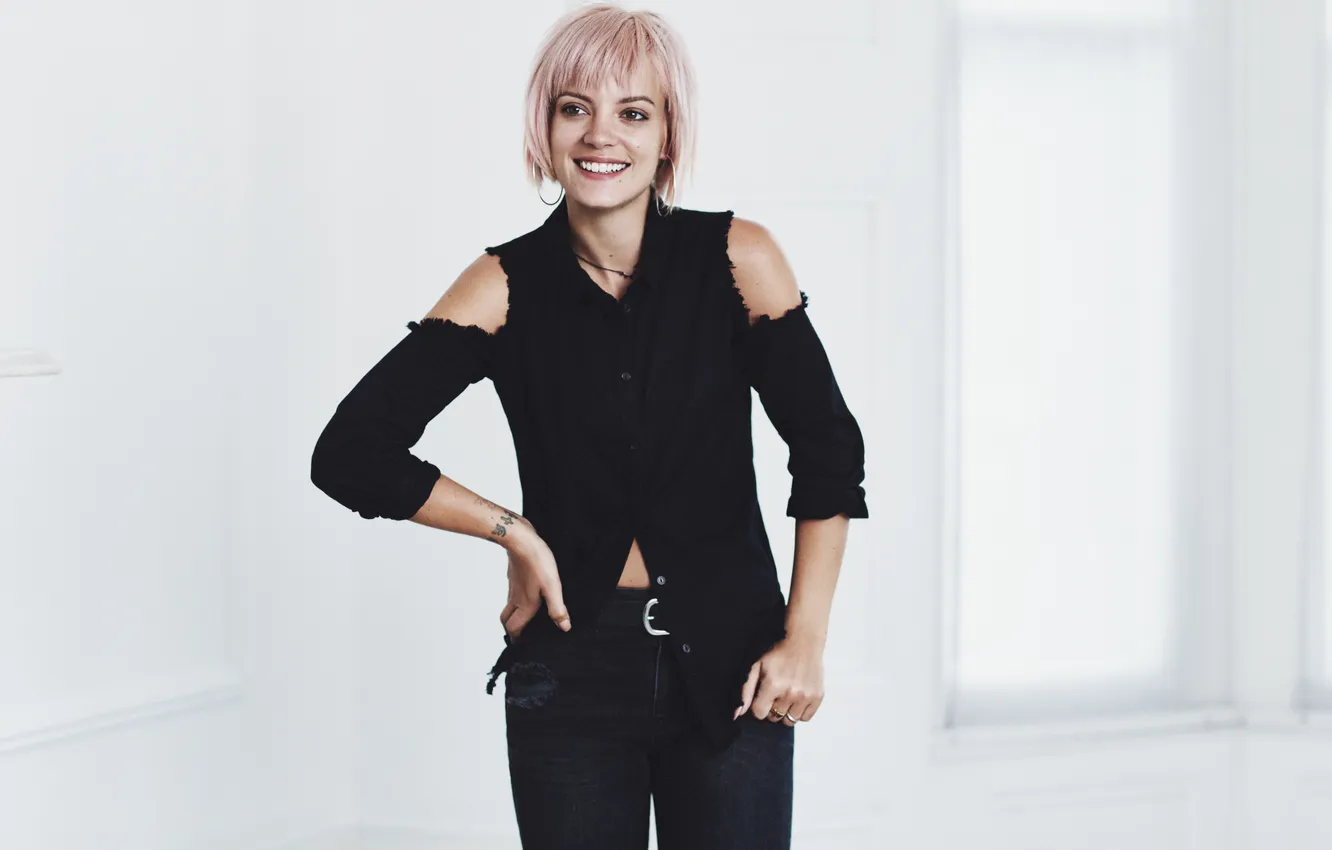 Photo wallpaper pose, smile, model, clothing, jeans, makeup, advertising, figure