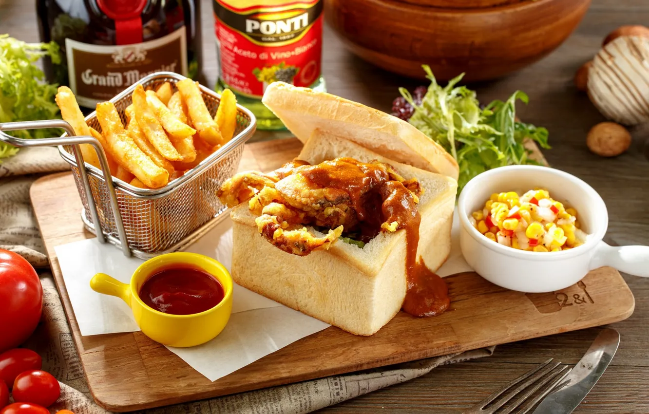 Photo wallpaper bread, sauce, dish, potatoes