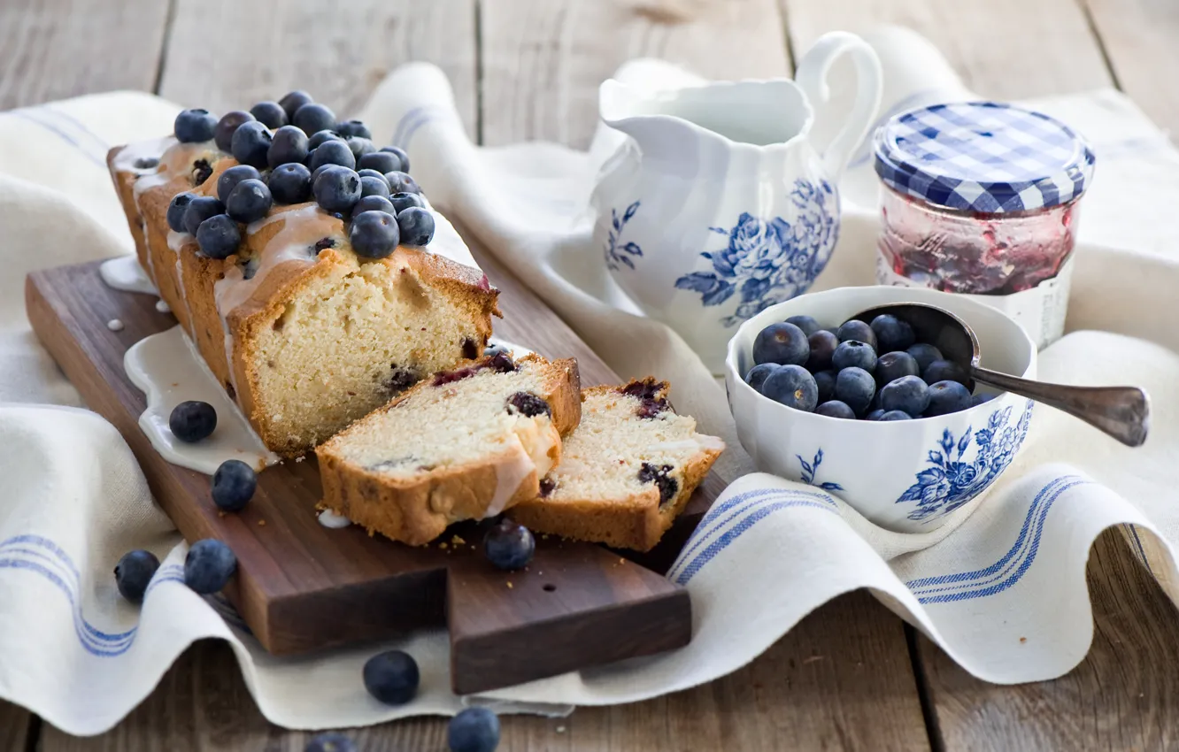 Photo wallpaper blueberries, jam, Blueberry muffin