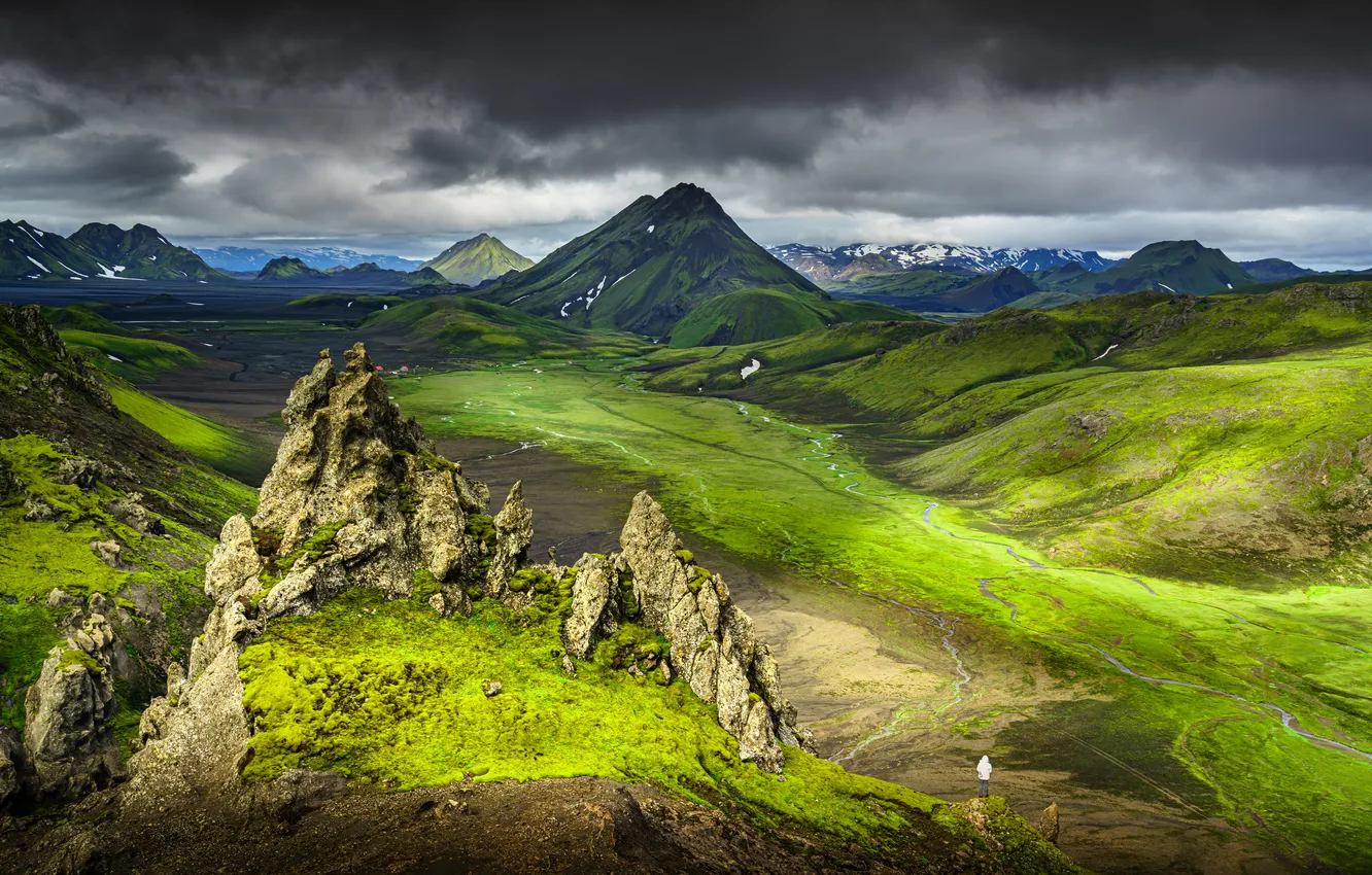 Photo wallpaper the sky, light, mountains, clouds, stones, rocks, hills, tops