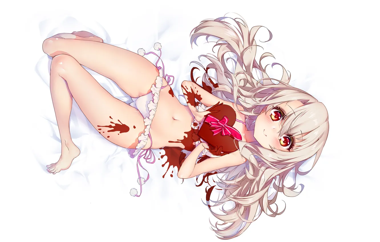 Photo wallpaper girl, sexy, lingerie, bra, panties, long hair, legs, heart