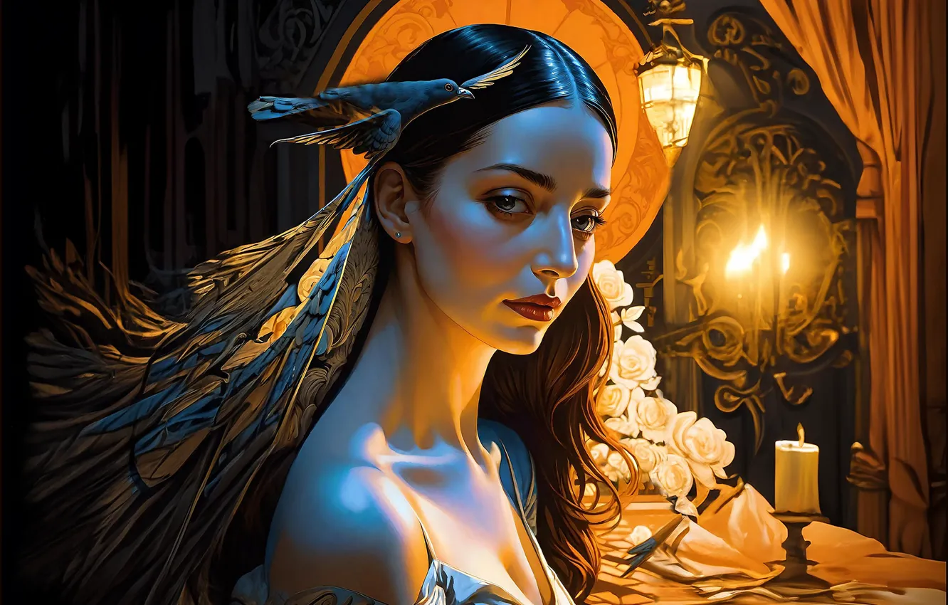 Photo wallpaper girl, AI art, neural network