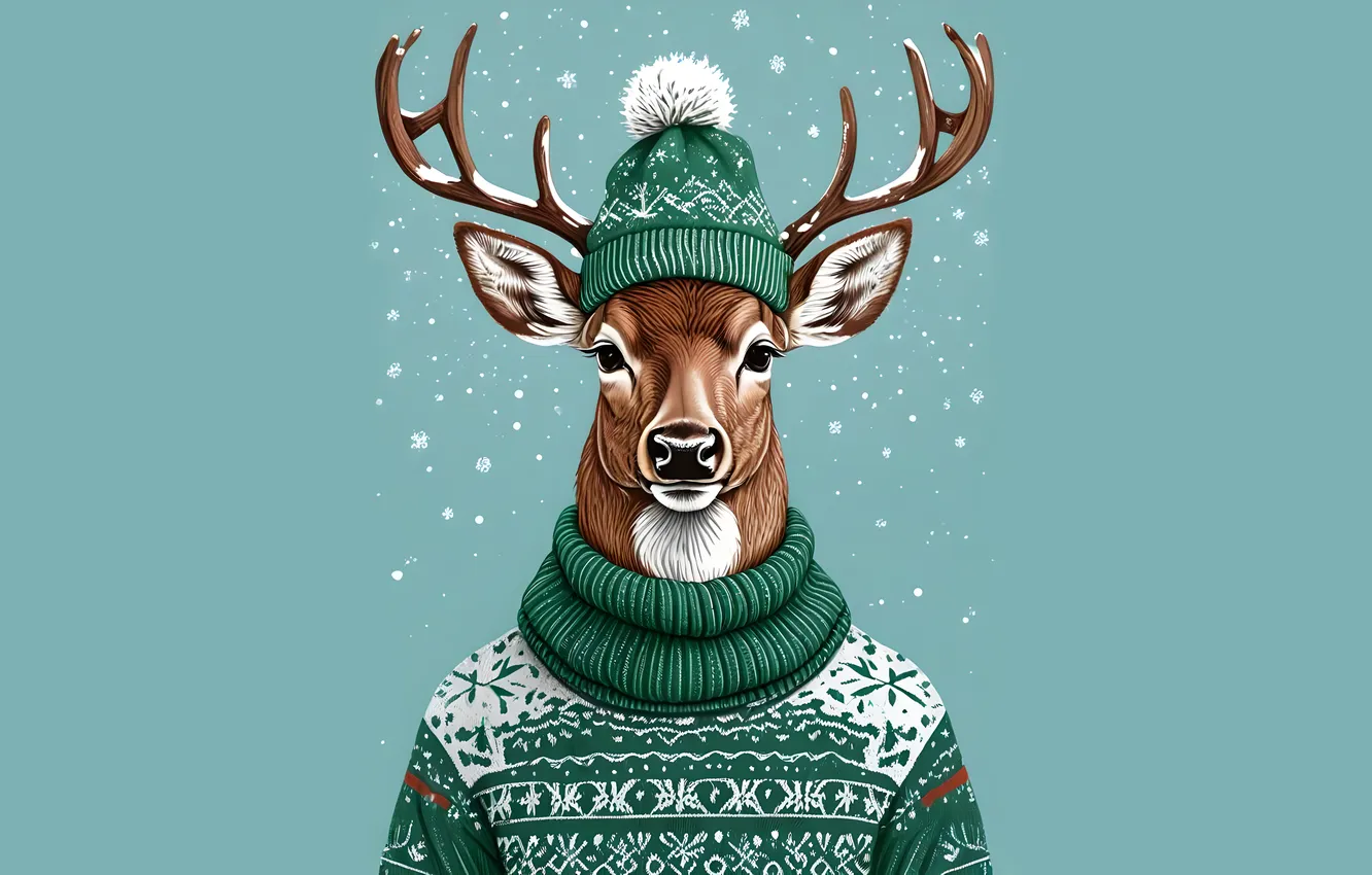 Photo wallpaper look, pattern, hat, new year, deer, Christmas, horns, ornament