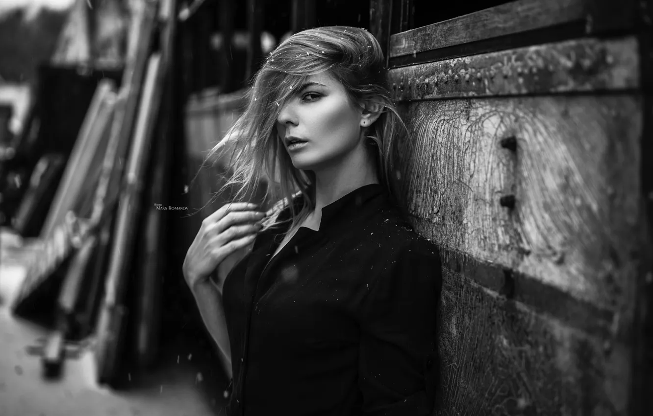 Photo wallpaper look, girl, snowflakes, pose, model, portrait, makeup, hairstyle