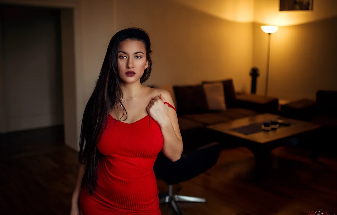 Photo wallpaper light, sexy, pose, room, model, lamp, portrait, interior