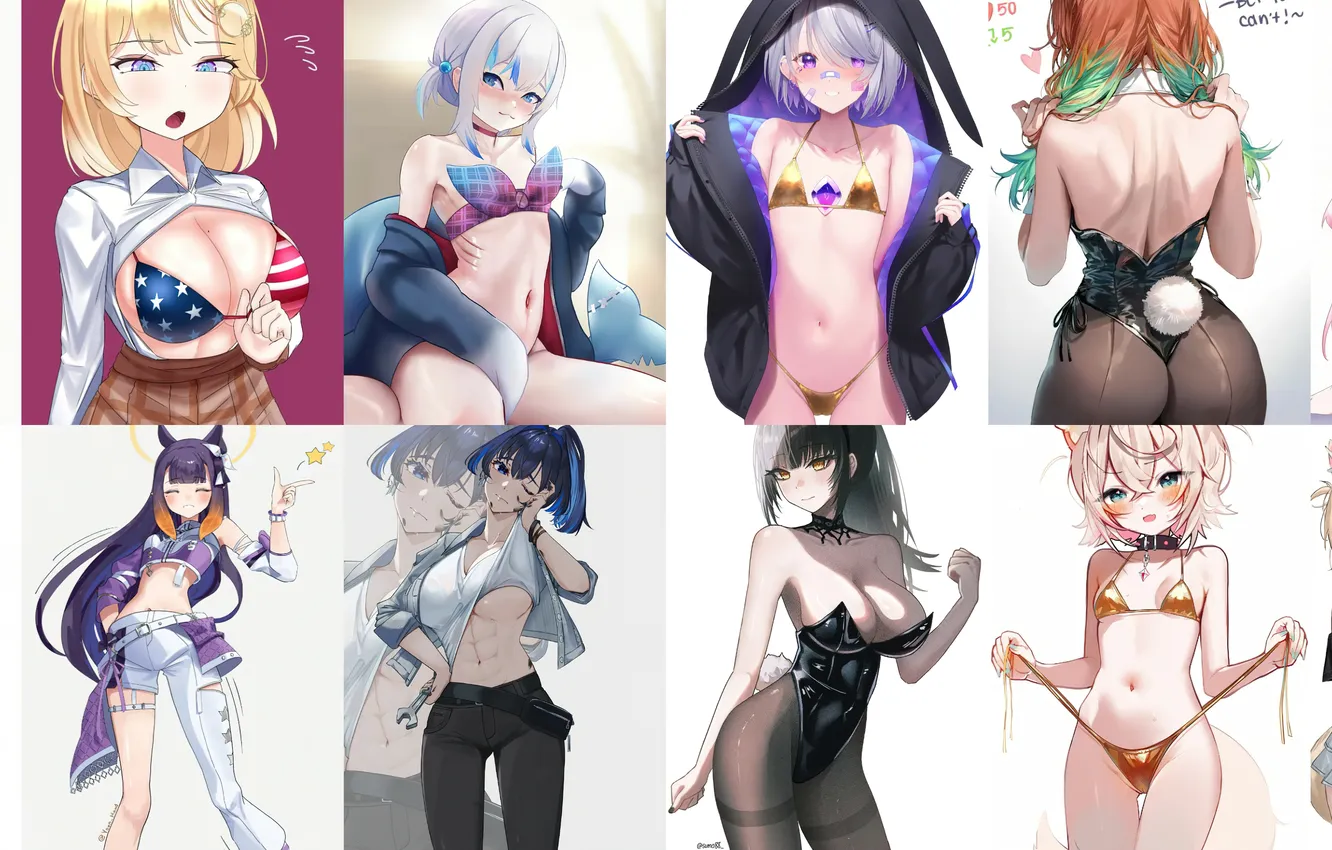 Photo wallpaper anime, Gawr Gura, Mori Calliope, Takanashi Kiara, Watson Amelia, Nanashi Mumei, Ninomae Ina'nis, Ouro Kronii