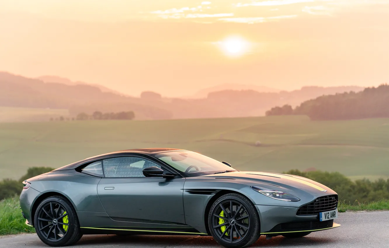 Photo wallpaper sunset, Aston Martin, side view, 2018, DB11, AMR, Signature Edition