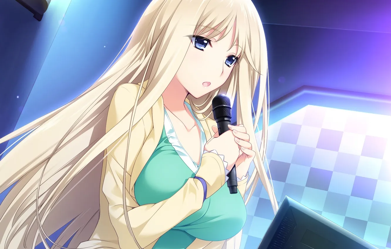 Photo wallpaper girl, microphone, art, song, iizuka tasuku, karaoke, yoshinoya his, Lovely x Cation