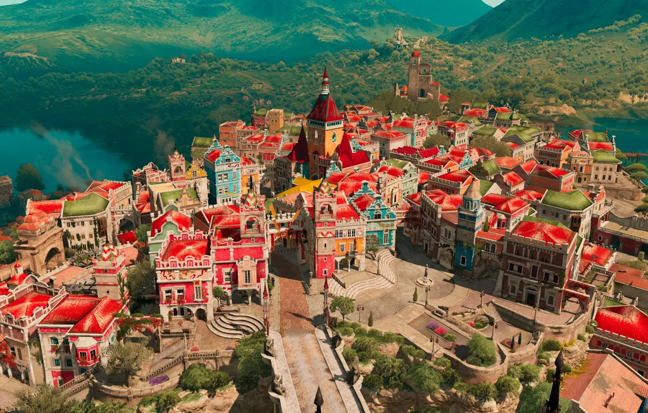 Photo wallpaper mountains, lake, France, home, Bokler, The Witcher 3: Blood and Wine