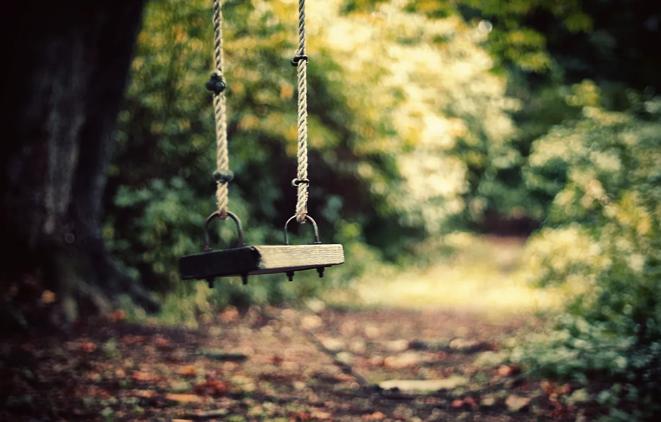 Photo wallpaper road, loneliness, swing