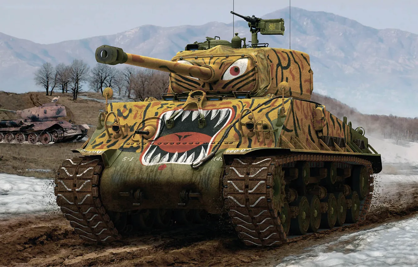 Photo wallpaper tank, USA, US Army, average, Valery Petelin, The Korean War, M4A3 76W HVSS Sherman Korean …