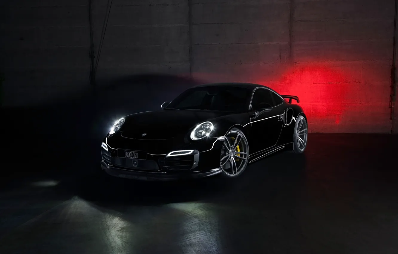 Photo wallpaper car, 911, Porsche, black, tuning, Turbo, rechange, TechArt
