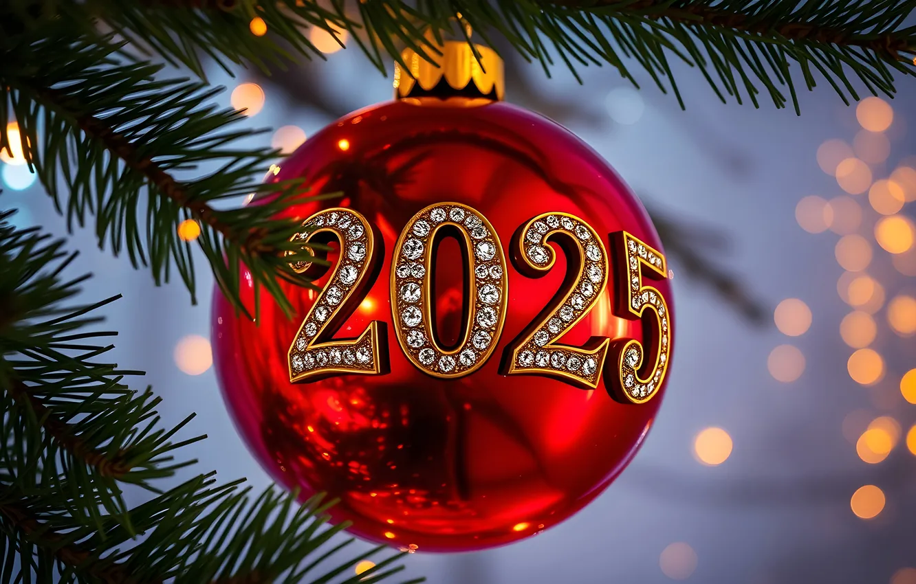Photo wallpaper balls, branches, red, balls, Shine, new year, rhinestones, figures
