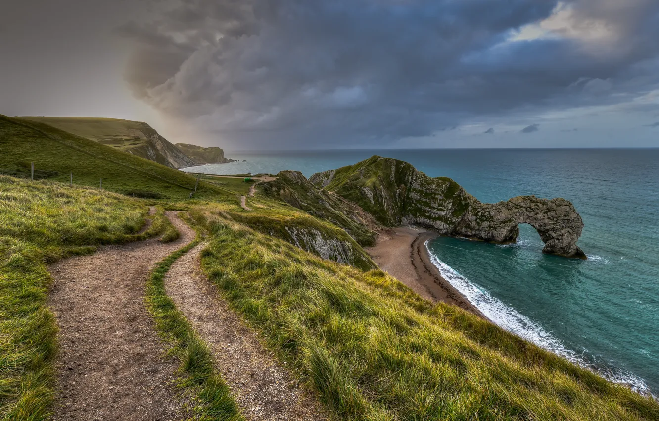 Photo wallpaper sea, shore, England, West Lulworth, Purbeck District