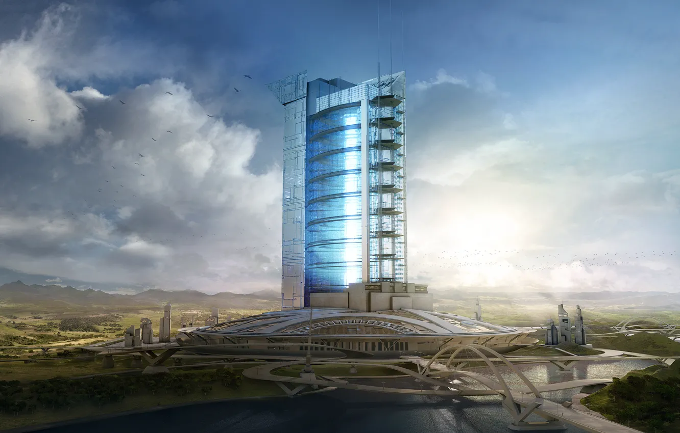 Photo wallpaper the sky, light, building